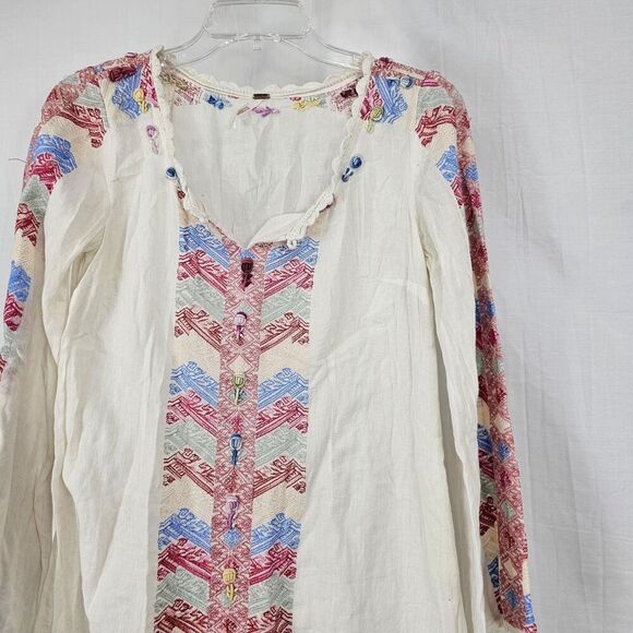 RARE Free People Embroidered Bell Sleeve Boho Mini Dress Misty Meadow $168 Sz 2 - Picture 3 of 6